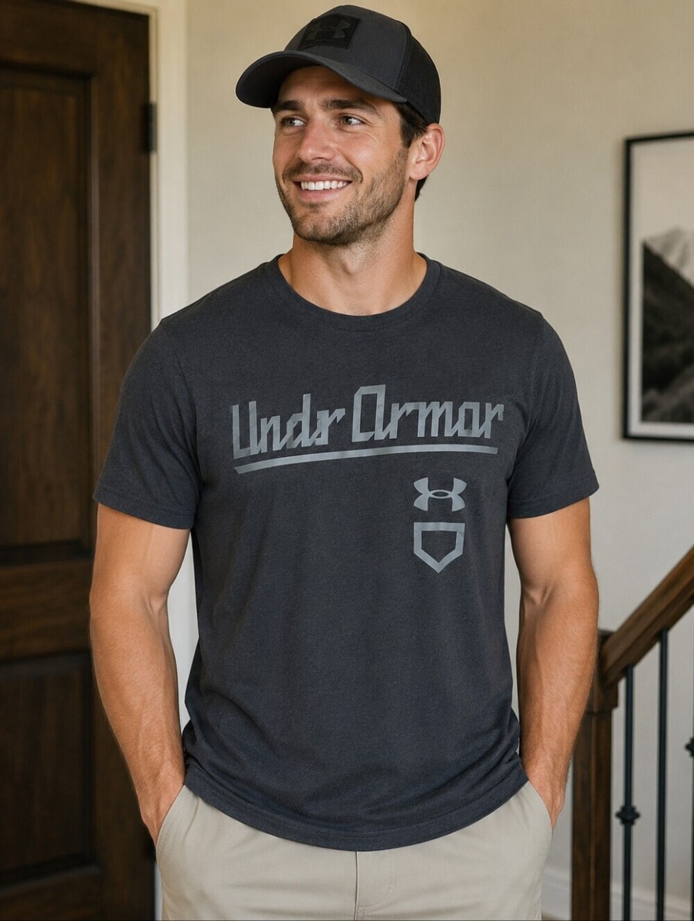Under Armour Baseball Script Logo Graphic Tee Medium Men's Black/Gray New Sports